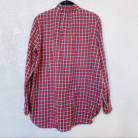 LOFT Red Plaid Ruffle Neck Button Down Top Size Medium - Picture 8 of 8
